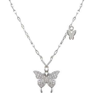 Hypoallergenic Women's Silver Necklace with Butterfly & Cubic Zirconia Design